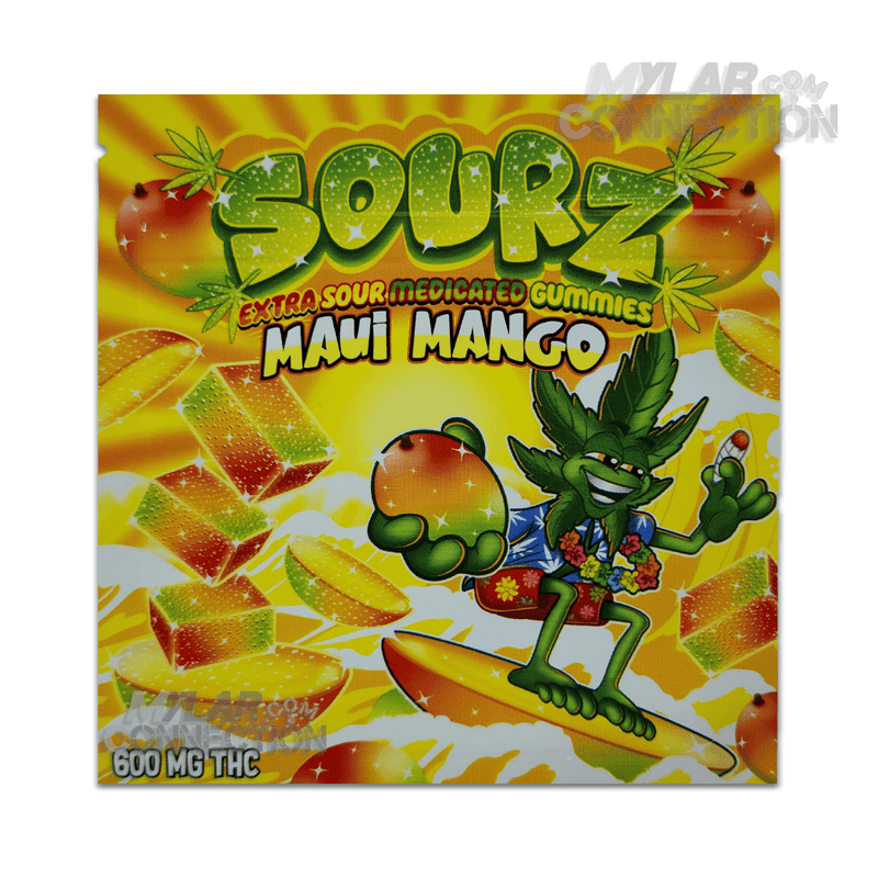Sourz Gummies Maui Mango Empty Edible Mylar Packaging Bags 600mg
