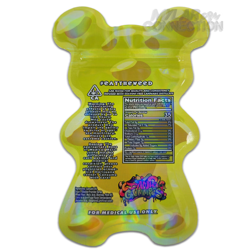 Dank Gummies Bear Shaped Yellow Empty Edibles Die-cut Mylar Bag Packaging 500mg