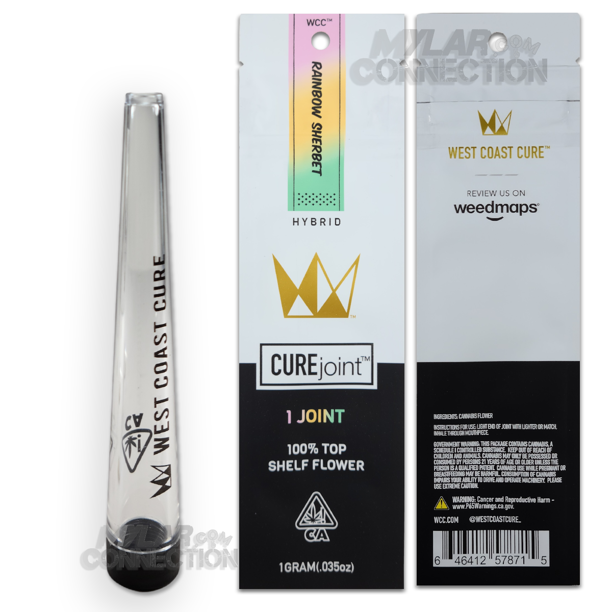 West Coast Cure Joint Rainbow Sherbet Empty Single Preroll Mylar Bag