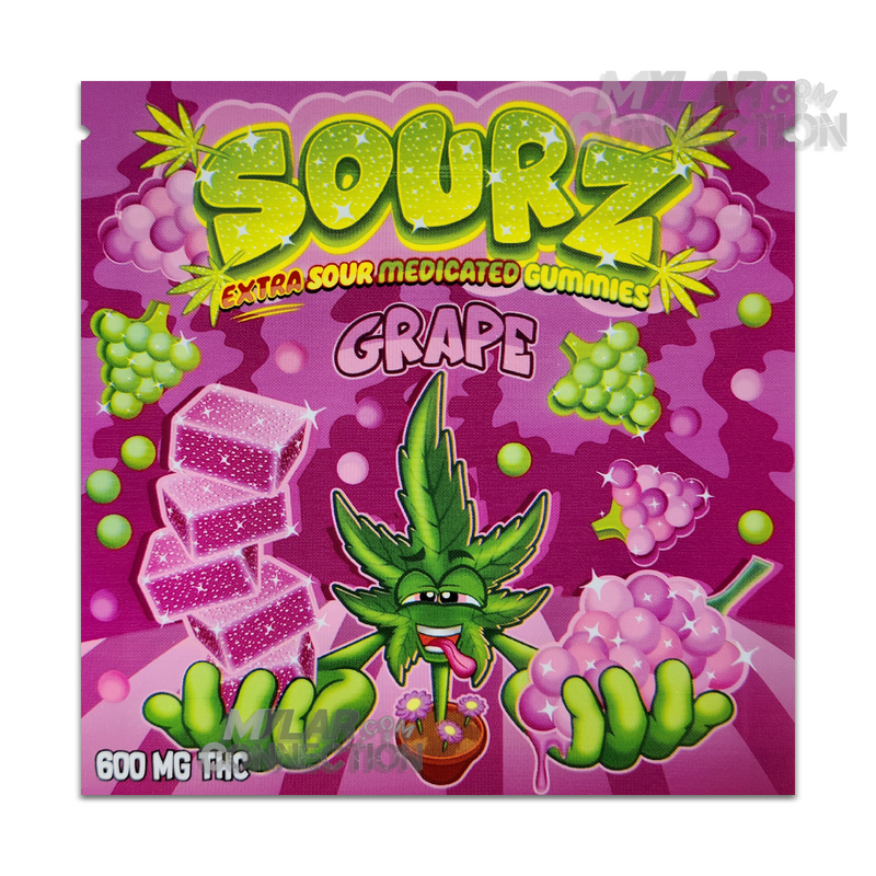 Sourz Gummies Grape Empty Edible Mylar Packaging Bags 600mg