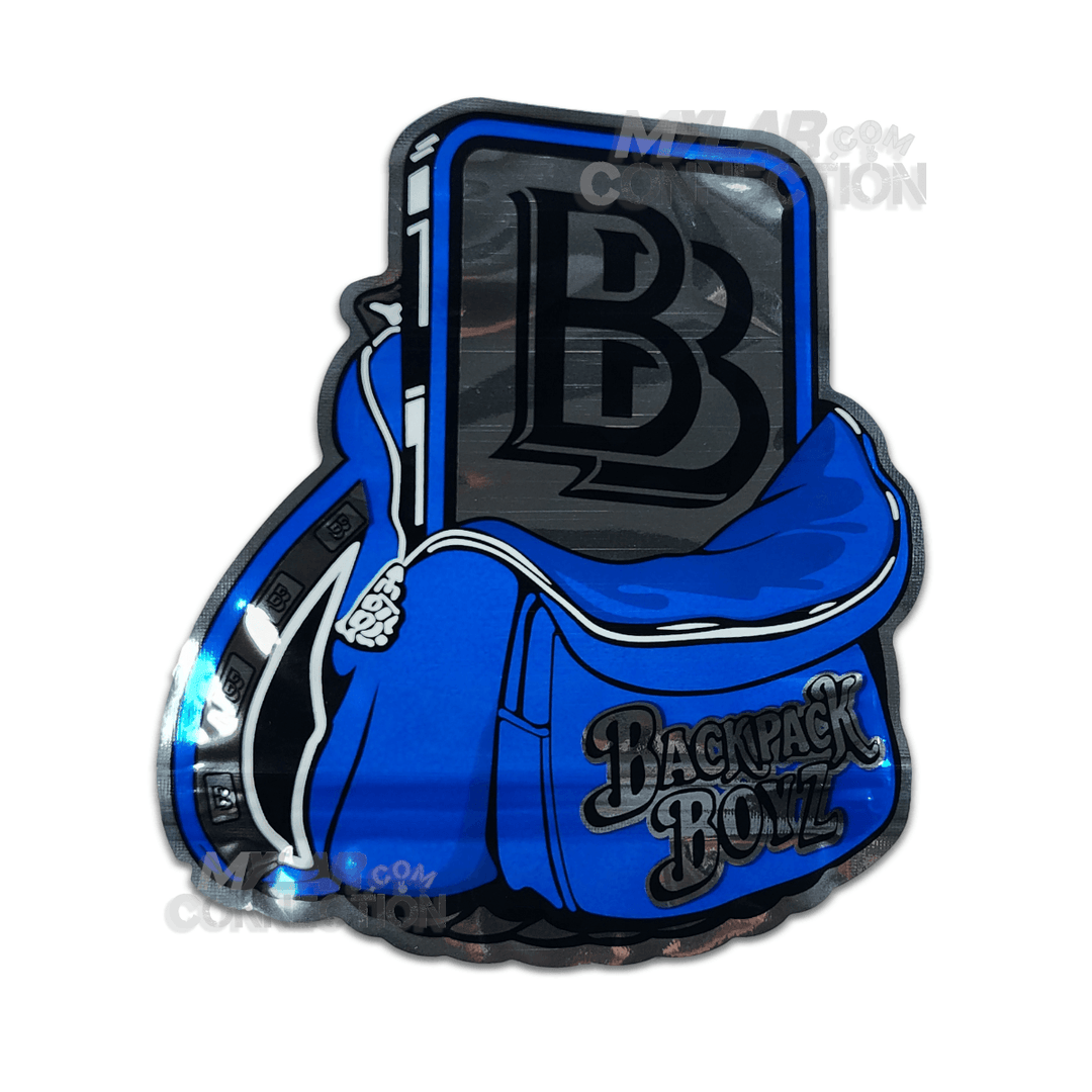 Backpack Boyz Die-Cut Shaped Empty Blue 3.5g Flower Smell Proof Mylar Bags Packaging