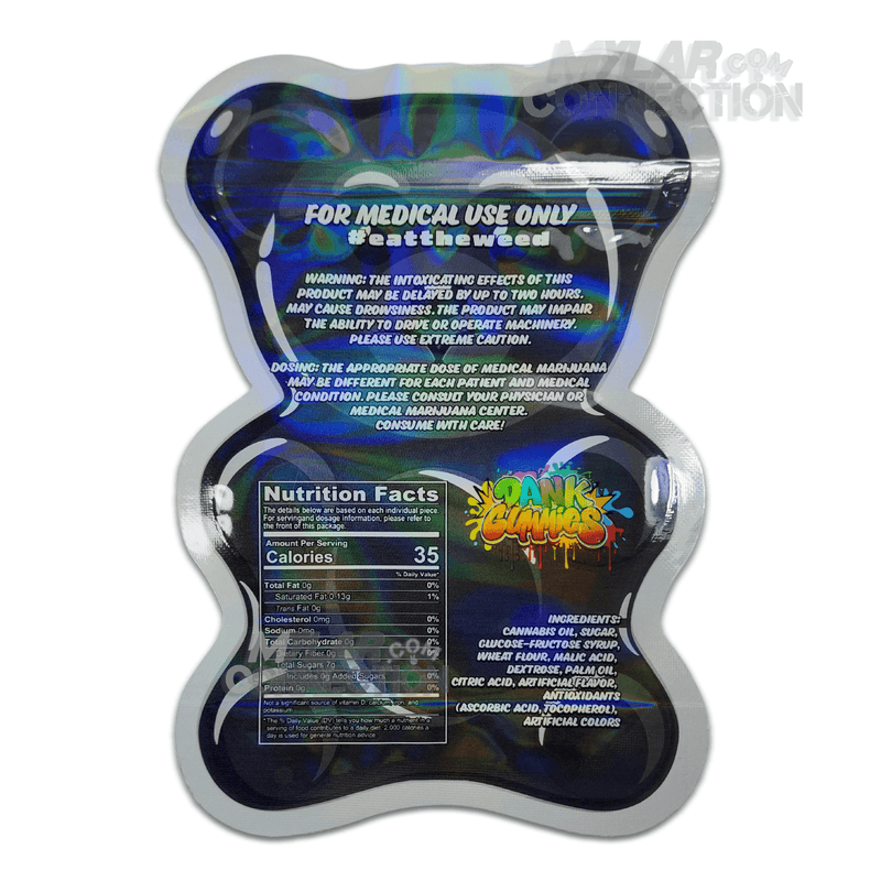 Dank Gummies Large Black Bear Shaped Empty Edibles Die-cut Mylar Bag Packaging 500mg