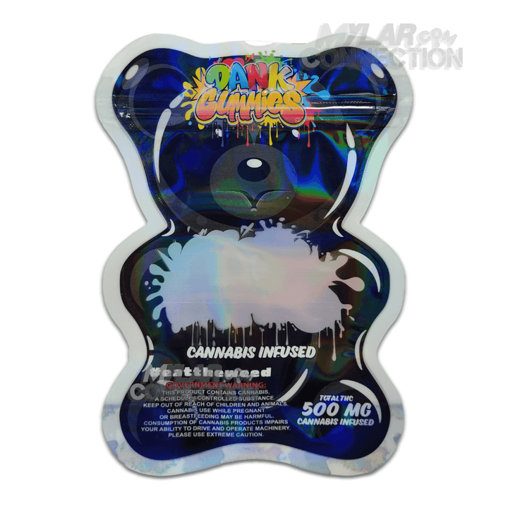 Dank Gummies Large Black Bear Shaped Empty Edibles Die-cut Mylar Bag Packaging 500mg