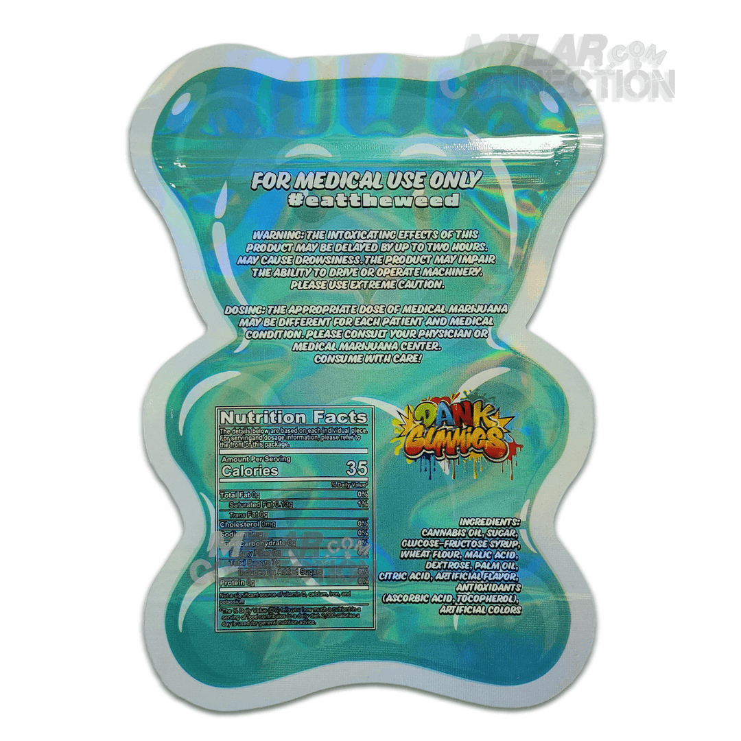 Dank Gummies Large Green Bear Shaped Empty Edibles Die-cut Mylar Bag Packaging 500mg