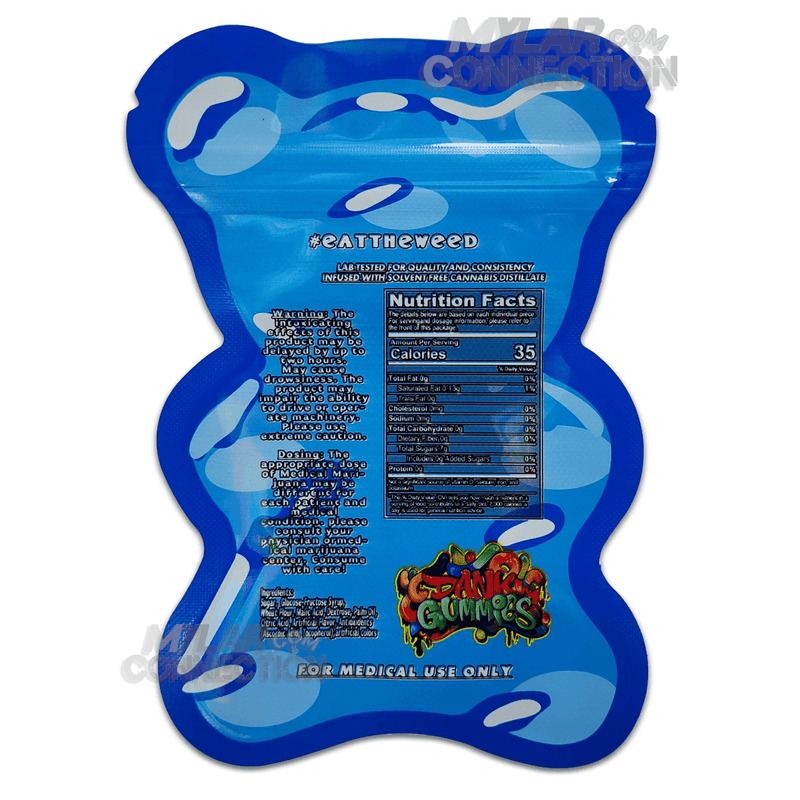 Dank Gummies Bear Shaped Blue Empty Edibles Die-cut Mylar Bag Packaging 500mg