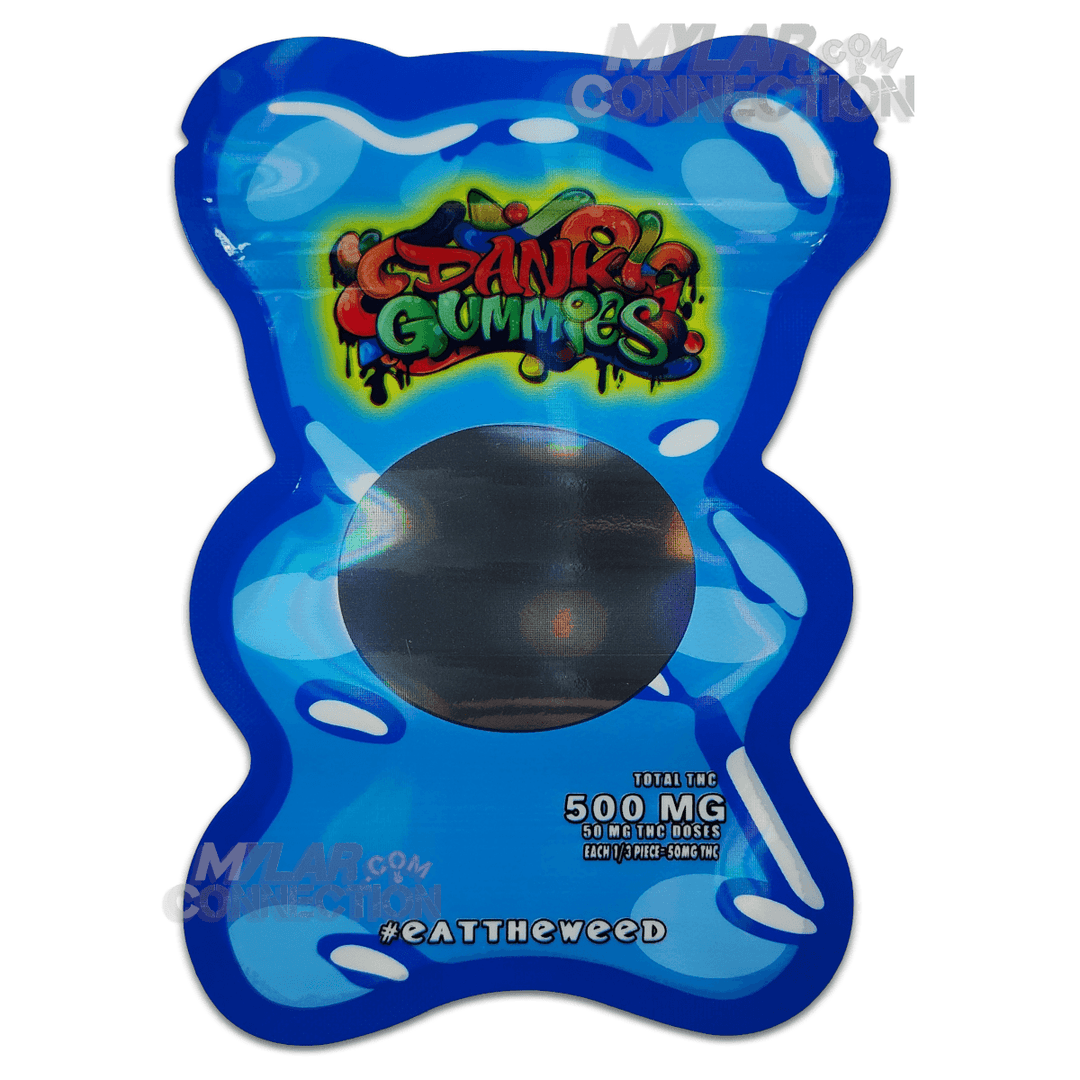 Dank Gummies Bear Shaped Blue Empty Edibles Die-cut Mylar Bag Packaging 500mg