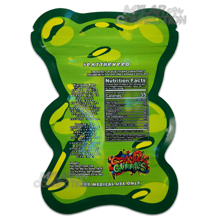 Dank Gummies Bear Shaped Green Empty Edibles Die-cut Mylar Bag Packaging 500mg