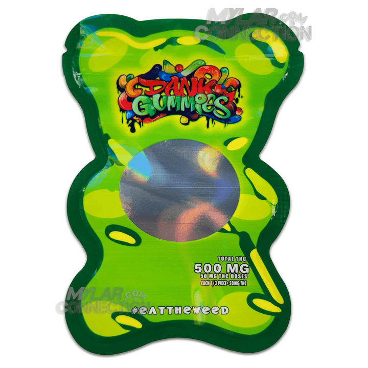 Dank Gummies Bear Shaped Green Empty Edibles Die-cut Mylar Bag Packaging 500mg