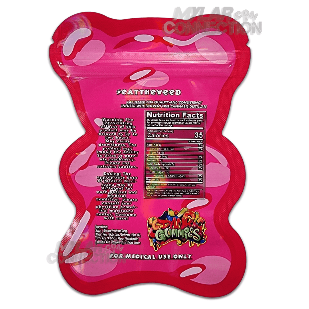 Dank Gummies Bear Shaped Pink Empty Edibles Die-cut Mylar Bag Packaging 500mg