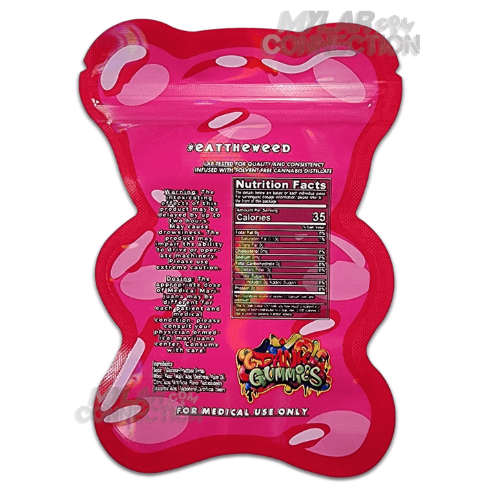 Dank Gummies Bear Shaped Pink Empty Edibles Die-cut Mylar Bag Packaging 500mg