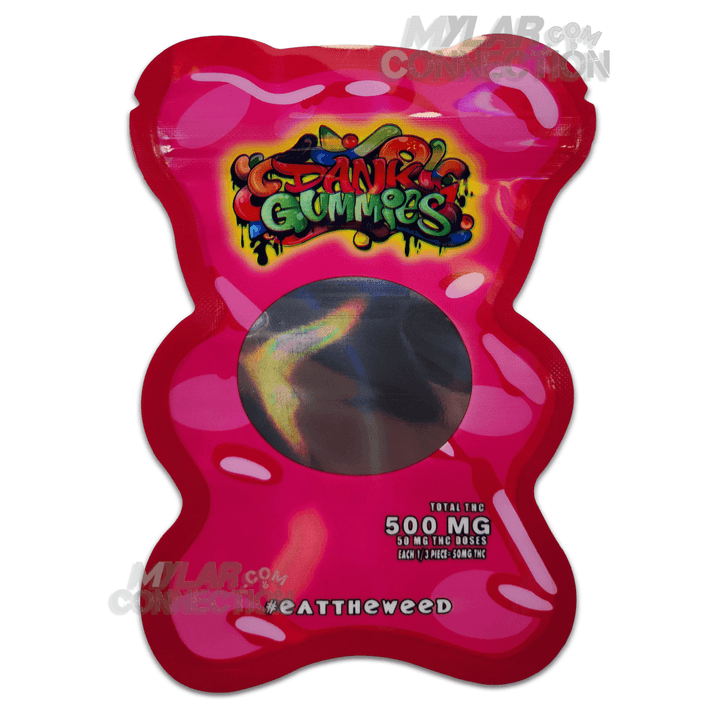 Dank Gummies Bear Shaped Pink Empty Edibles Die-cut Mylar Bag Packaging 500mg