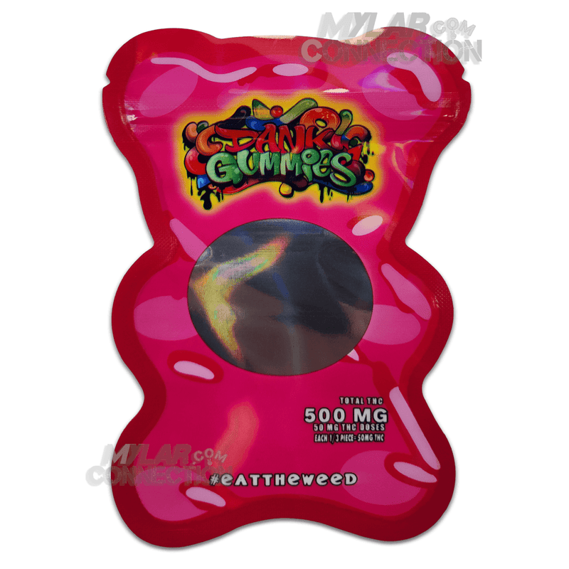 Dank Gummies Bear Shaped Pink Empty Edibles Die-cut Mylar Bag Packaging 500mg