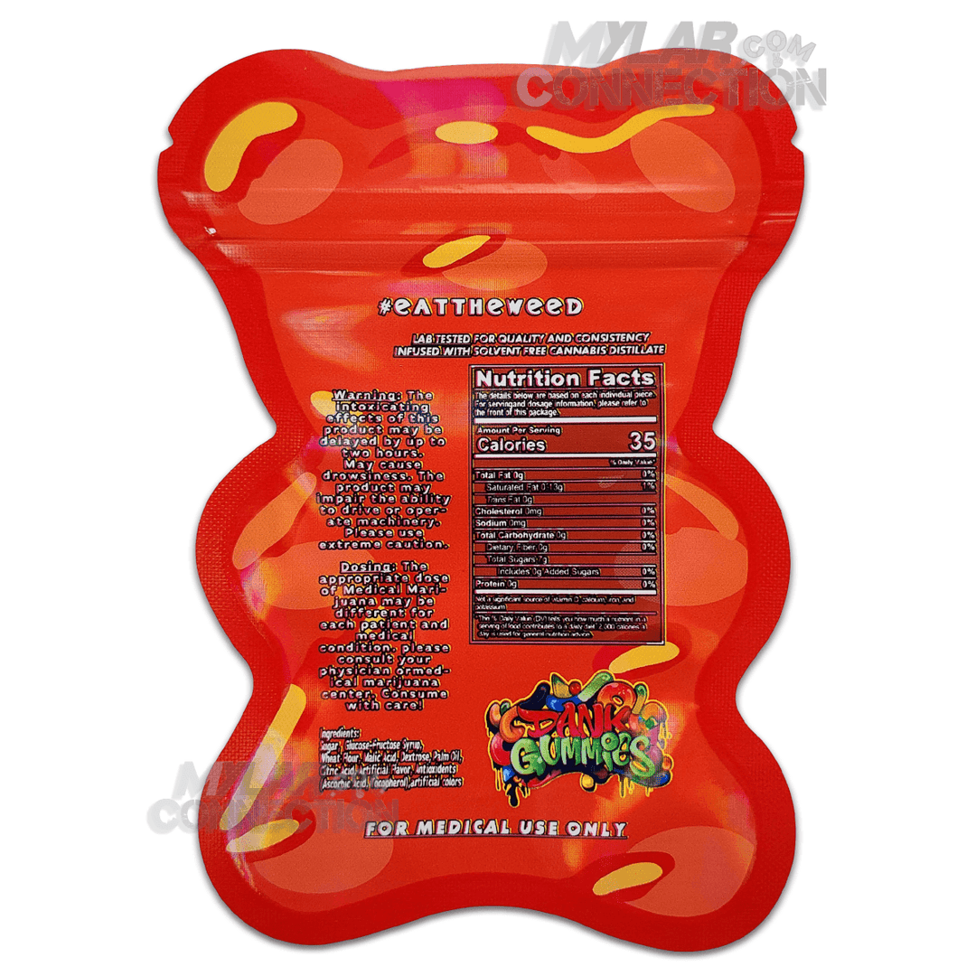 Dank Gummies Bear Shaped Red Empty Edibles Die-cut Mylar Bag Packaging 500mg