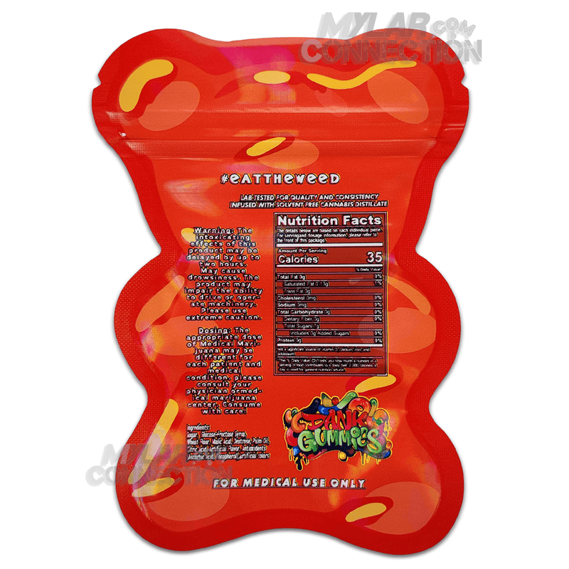 Dank Gummies Bear Shaped Red Empty Edibles Die-cut Mylar Bag Packaging 500mg