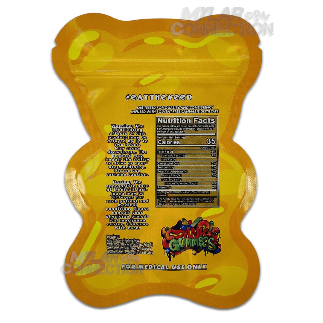 Dank Gummies Bear Shaped Yellow Empty Edibles Die-cut Mylar Bag Packaging 500mg