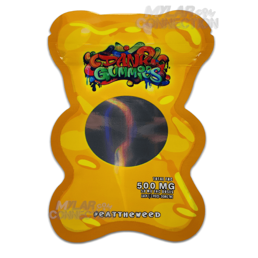 Dank Gummies Bear Shaped Yellow Empty Edibles Die-cut Mylar Bag Packaging 500mg
