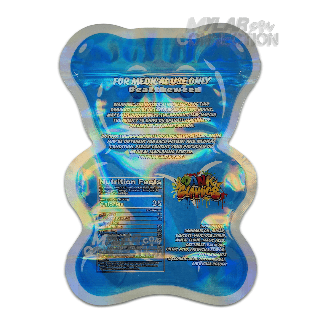 Dank Gummies Large Blue Bear Shaped Empty Edibles Die-cut Mylar Bag Packaging 500mg