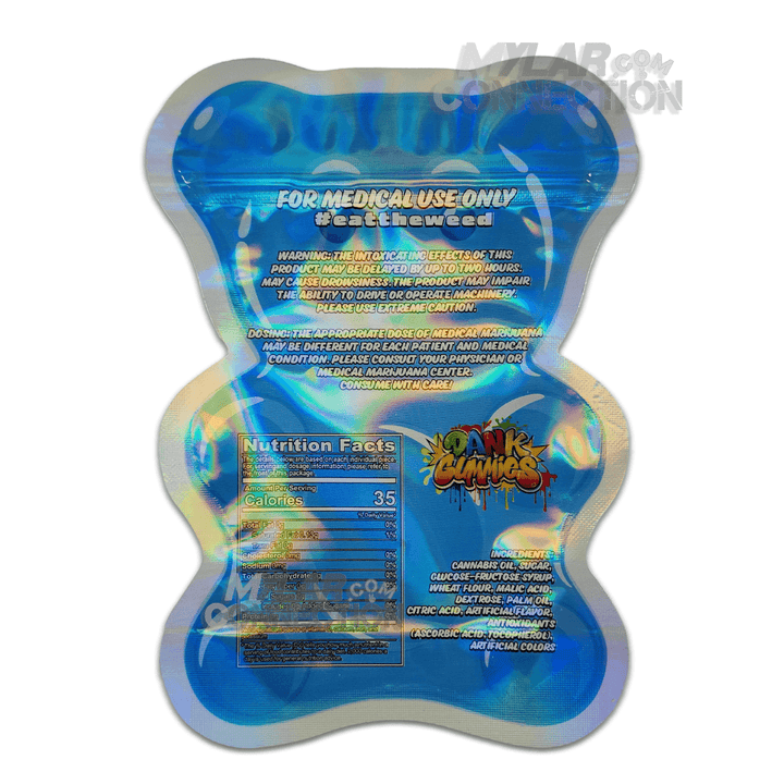 Dank Gummies Large Blue Bear Shaped Empty Edibles Die-cut Mylar Bag Packaging 500mg