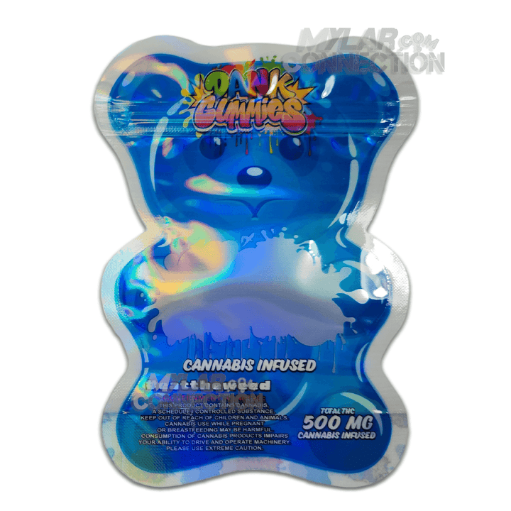 Dank Gummies Large Blue Bear Shaped Empty Edibles Die-cut Mylar Bag Packaging 500mg
