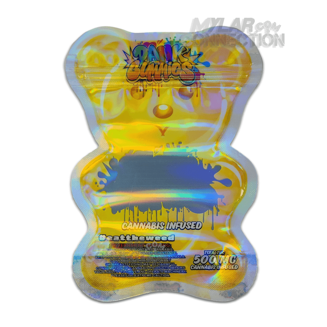 Dank Gummies Large Yellow Bear Shaped Empty Edibles Die-cut Mylar Bag Packaging 500mg