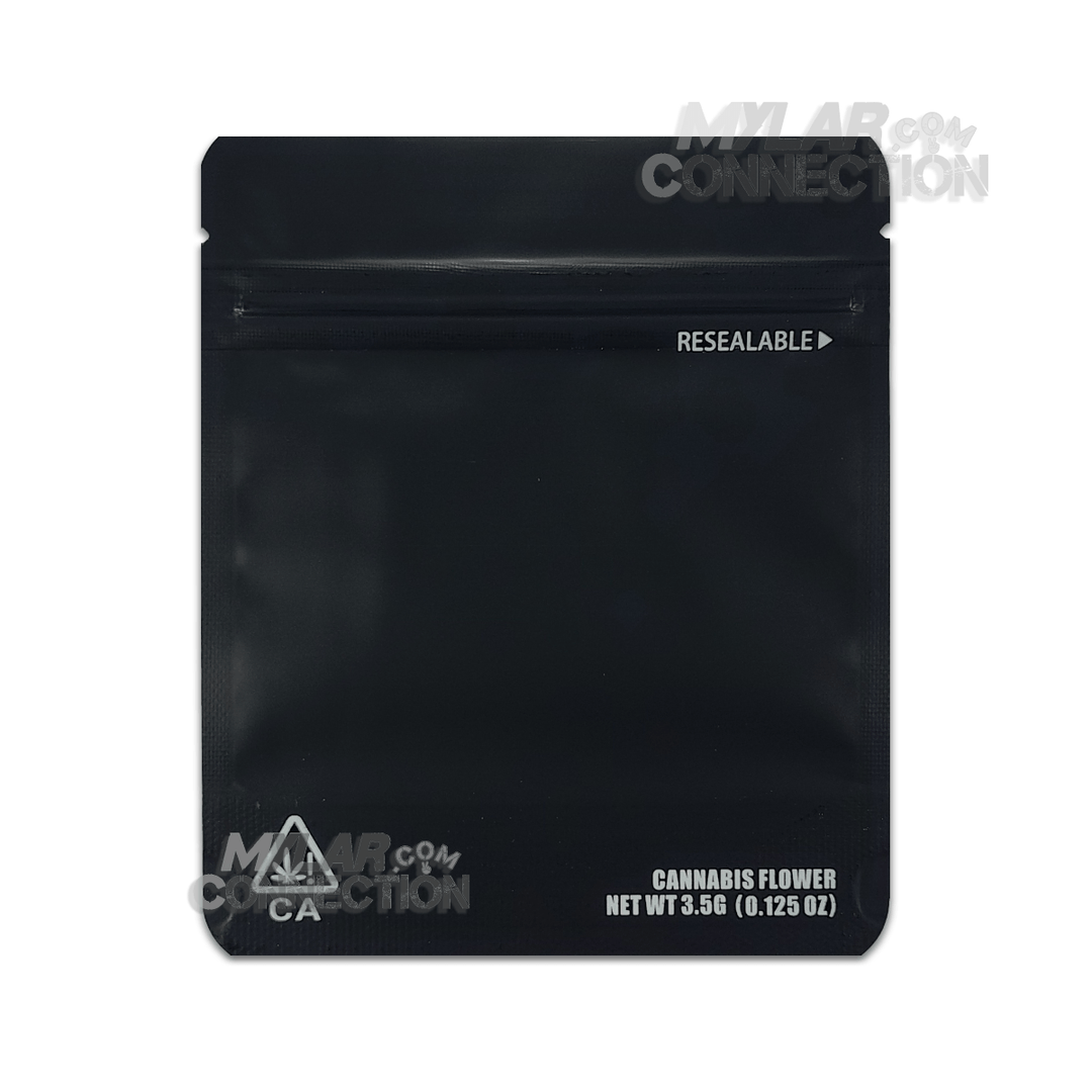 Plain Black 3.5g Empty Flower Dry Herb Mylar Bag Smell Proof Packaging