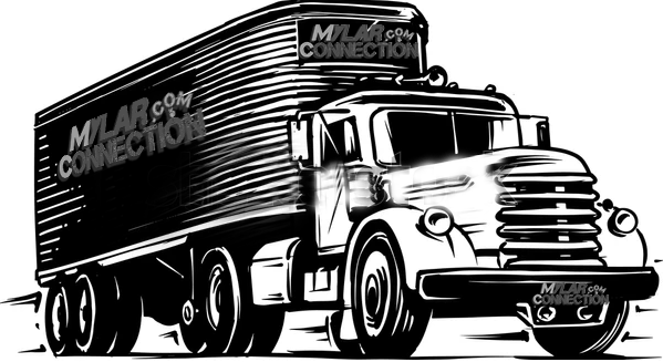 Vintage black and white drawing of delivery truck 