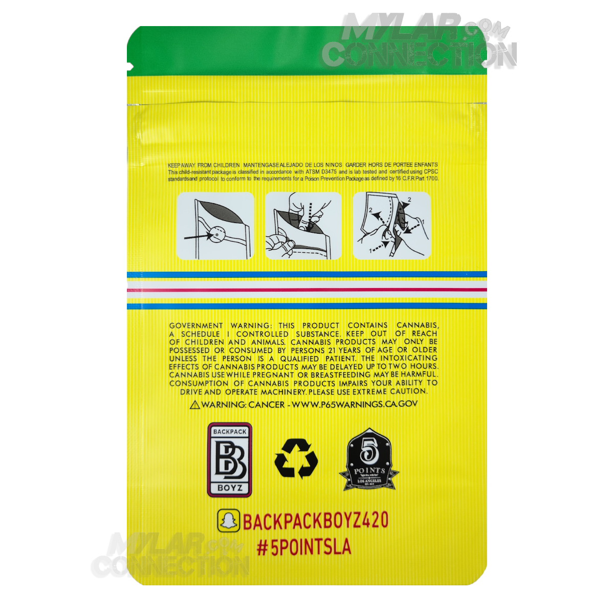 Backpack Boyz Lemon Cherry Gelato 3.5g Mylar Bag Back side