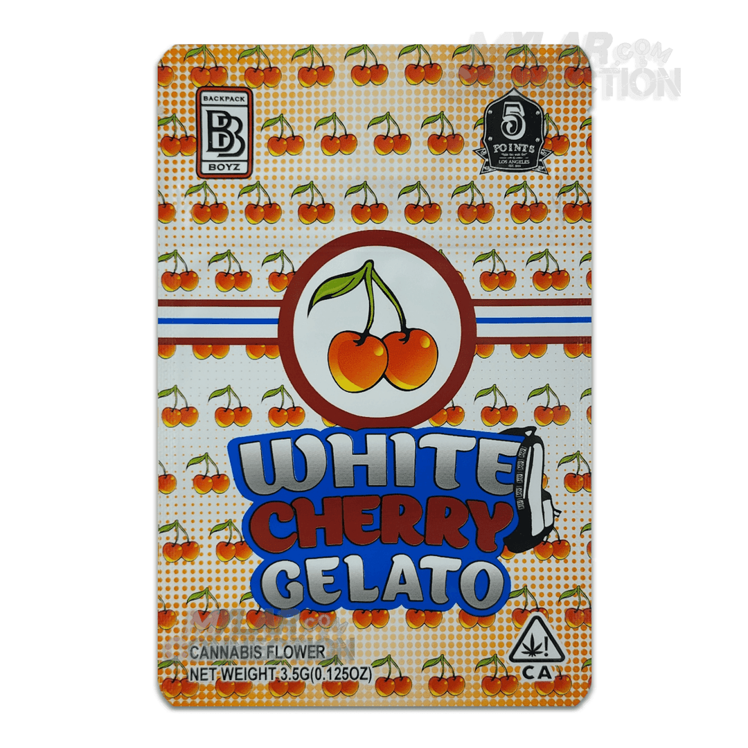 Backpack Boyz White Cherry Gelato Empty 3.5g Dry Herb Flower Mylar Bags