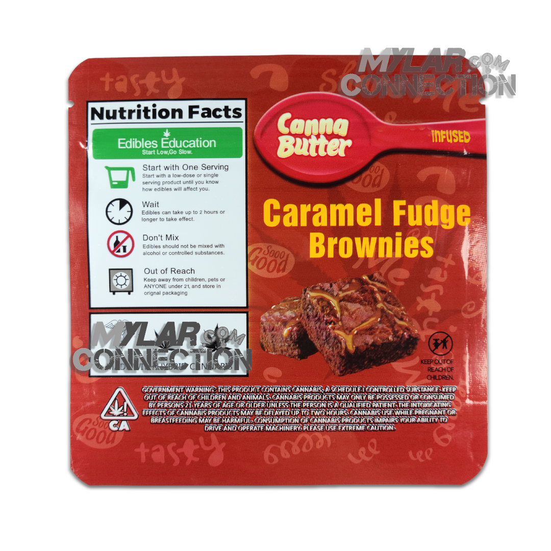 Canna Butter Caramel Fudge Brownies 600mg Resealable Empty Mylar Snack Edibles Packaging Bags