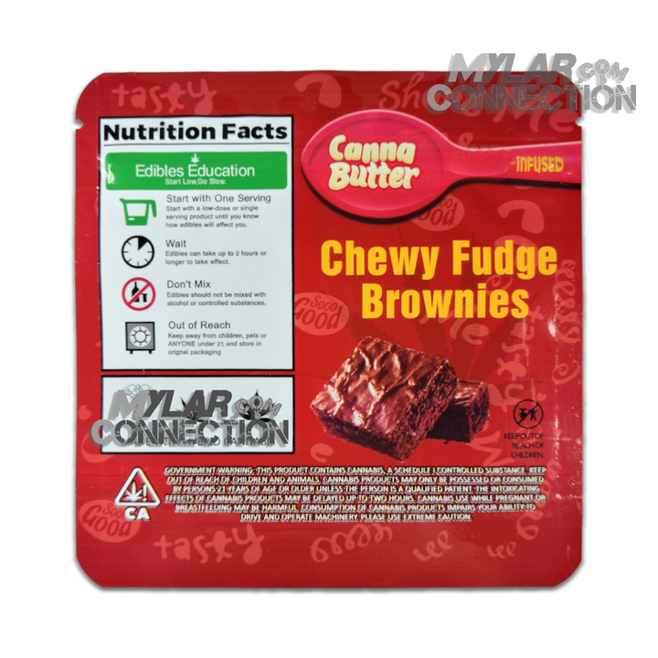 CANNA BUTTER CHEWY FUDGE BROWNIES 600MG RESEALABLE EMPTY MYLAR SNACK EDIBLES PACKAGING BAGS