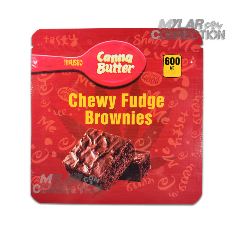 CANNA BUTTER CHEWY FUDGE BROWNIES 600MG RESEALABLE EMPTY MYLAR SNACK EDIBLES PACKAGING BAGS