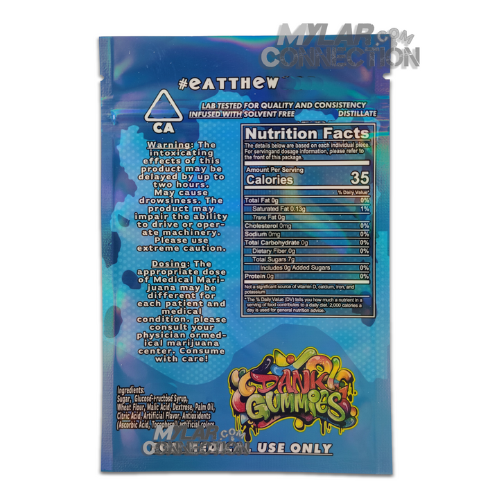 Dank Gummies Blue Empty Edibles Mylar Bag Packaging 500mg