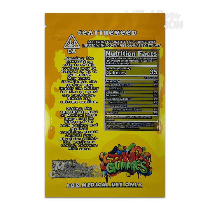 Dank Gummies Yellow Empty Edibles Mylar Bag Packaging 500mg