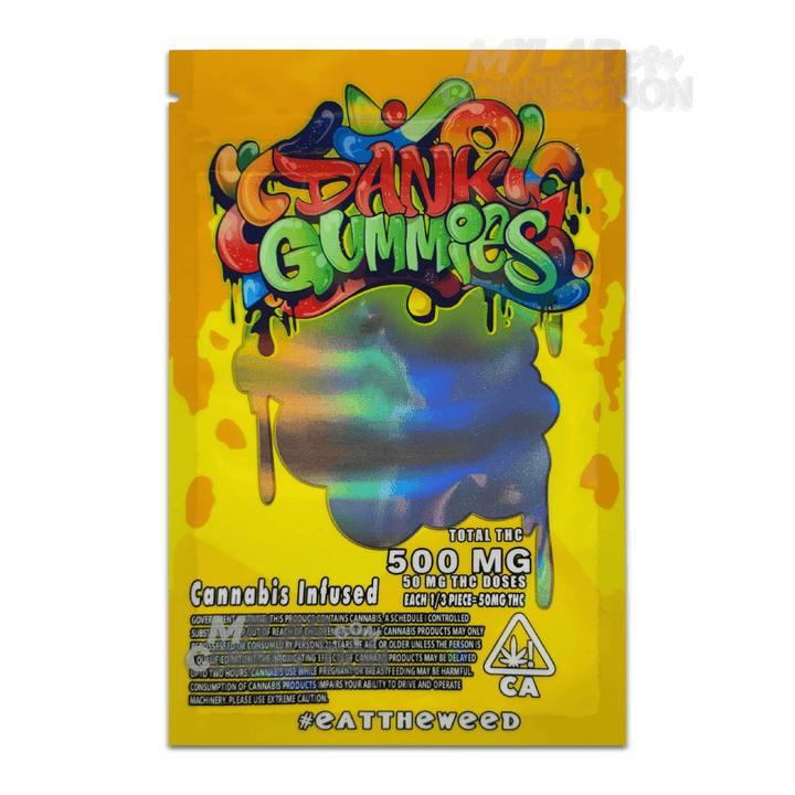 Dank Gummies Yellow Empty Edibles Mylar Bag Packaging 500mg