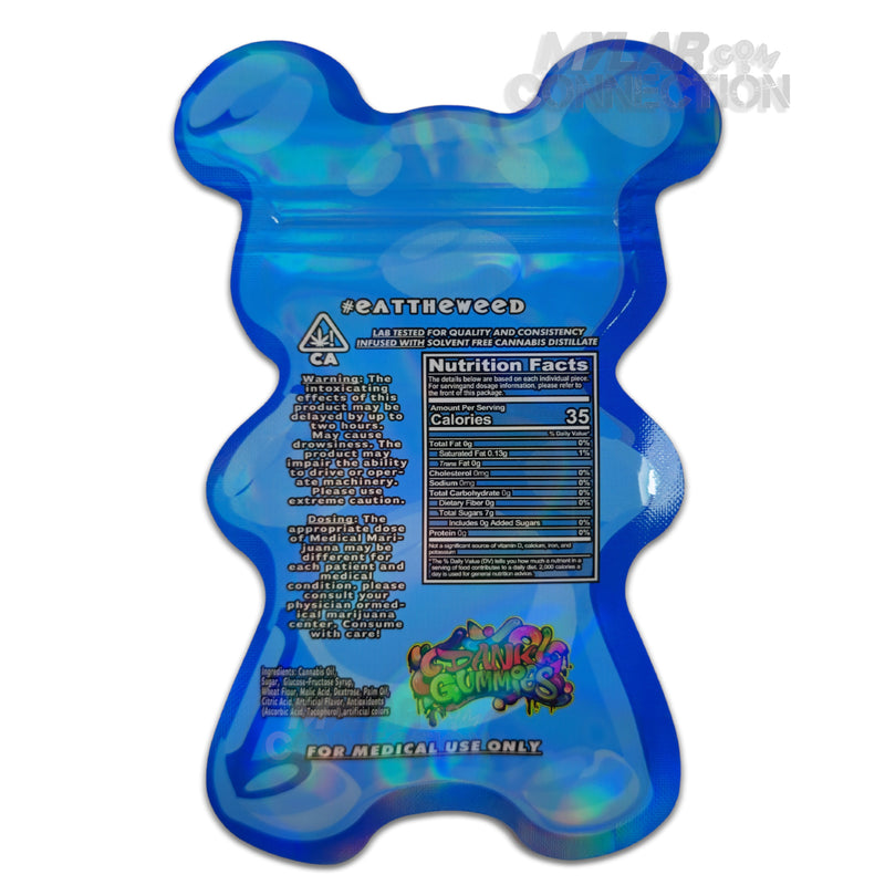 Dank Gummies Bear Shaped Blue Empty Edibles Die-cut Mylar Bag Packaging 500mg