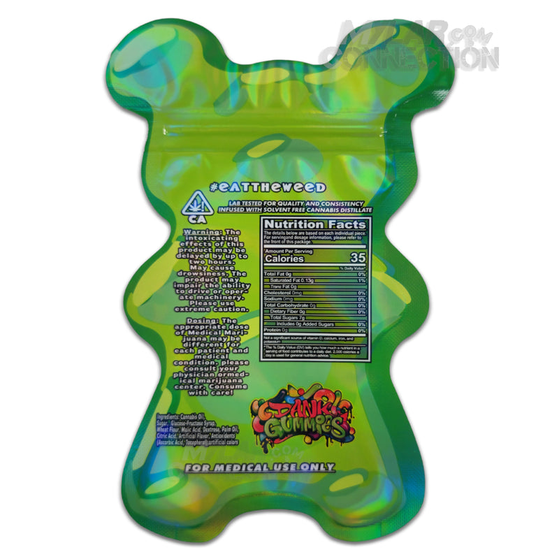 Dank Gummies Bear Shaped Green Empty Edibles Die-cut Mylar Bag Packaging 500mg