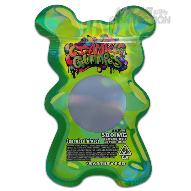 Dank Gummies Bear Shaped Green Empty Edibles Die-cut Mylar Bag Packaging 500mg
