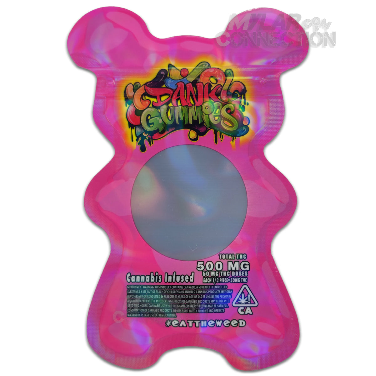 Dank Gummies Bear Shaped Pink Empty Edibles Die-cut Mylar Bag Packagin ...