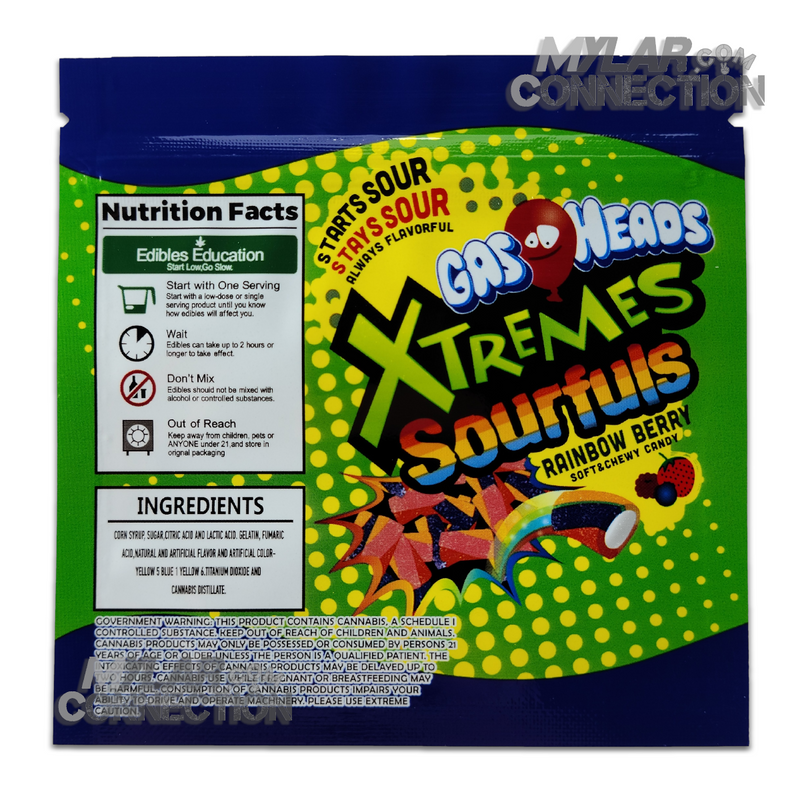 Gasheads Xtreme Sourfuls Rainbow Berry Mylar Empty Edibles Packaging Bags 600mg