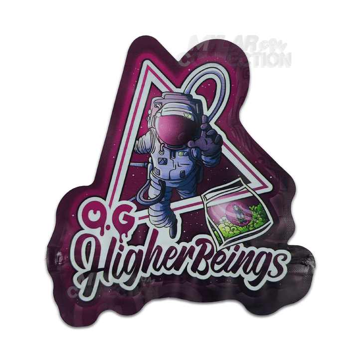 Higher Beings OG Die Cut 3.5g Empty Shaped Flower Dry Herb Mylar Bag Smell Proof Packaging