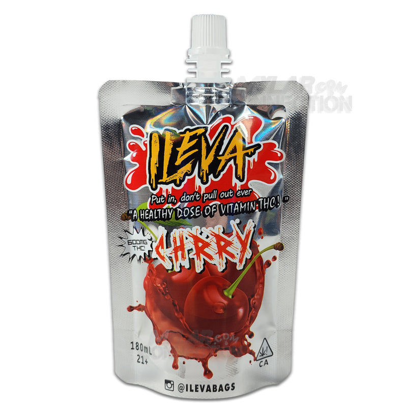 Ileva Cherry Empty Cannabis Infused Drink Or Jello Pouch With Tamper Resistant Cap Packaging 600mg