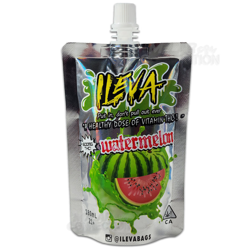 Ileva Watermelon Empty Cannabis Infused Drink Or Jello Pouch With Tamper Resistant Cap Packaging 600mg
