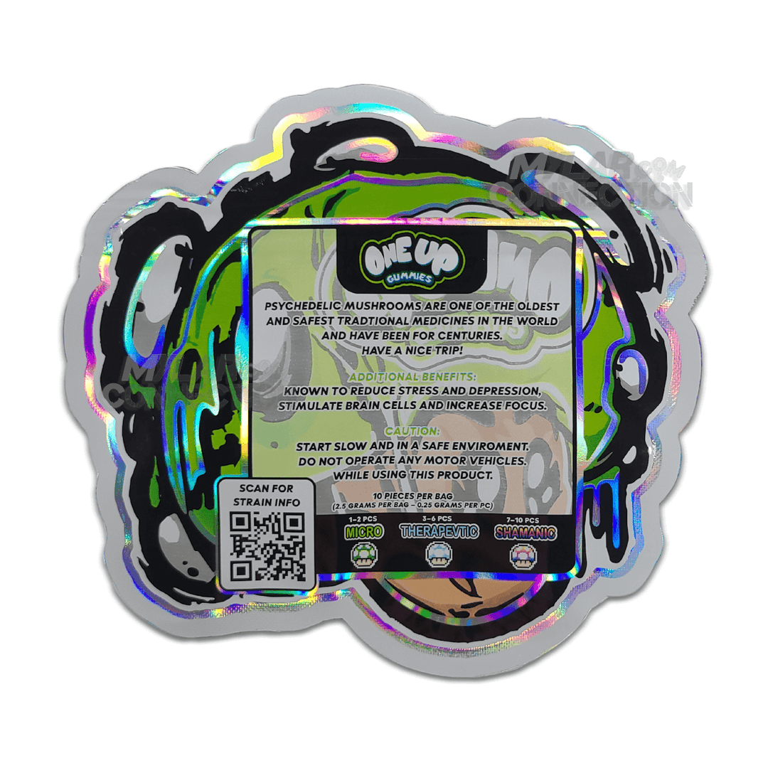 One Up 2.5g Psilocybin Magic Mushroom Apples Empty Die Cut Mylar Bag Packaging For Shrooms