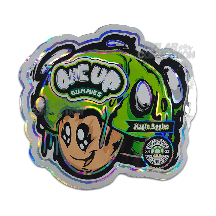 One Up 2.5g Psilocybin Magic Mushroom Apples Empty Die Cut Mylar Bag Packaging For Shrooms
