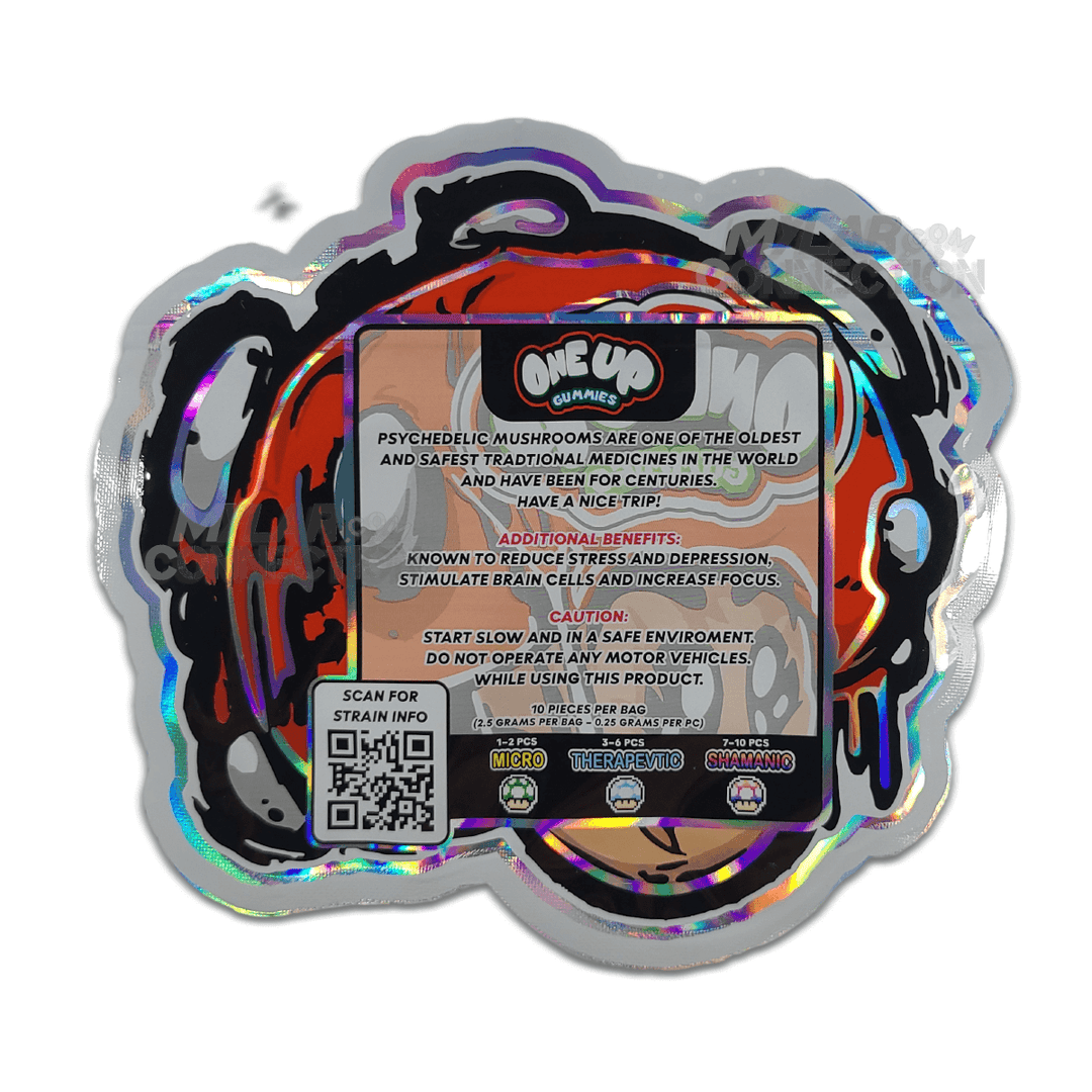 One Up 2.5g Psilocybin Magic Mushroom Shroomberry Empty Die Cut Mylar Bag Packaging For Shrooms