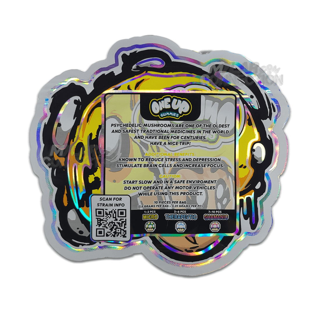 One Up 2.5g Psilocybin Magic Mushroom Shroomnade Empty Die Cut Mylar Bag Packaging For Shrooms