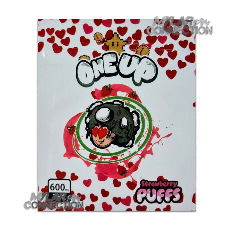 One Up Strawberry Puffs Empty Mylar Edibles Bags Packaging