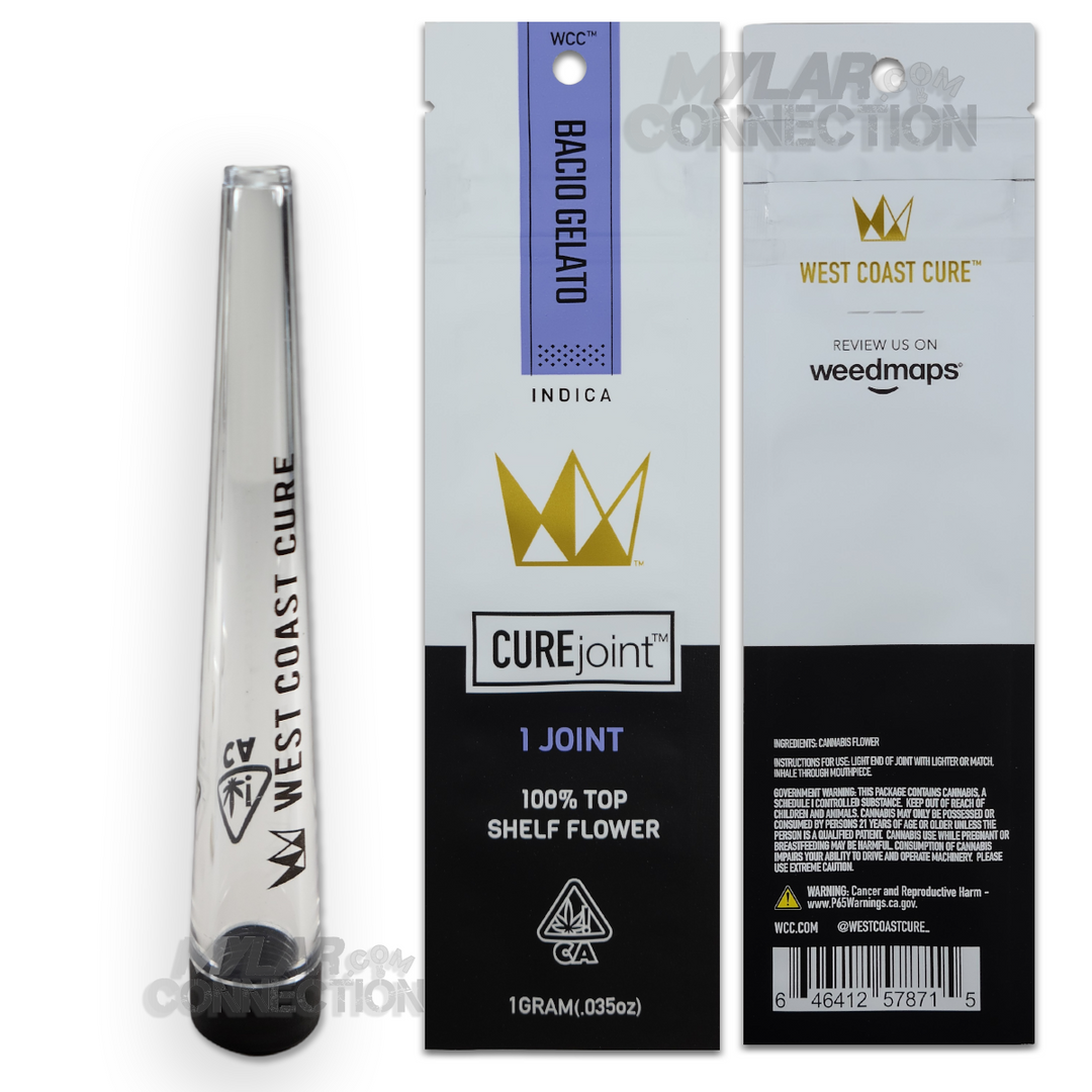 West Coast Cure Joint Bacio Gelato Empty Single Pre-roll Mylar Bag Packaging