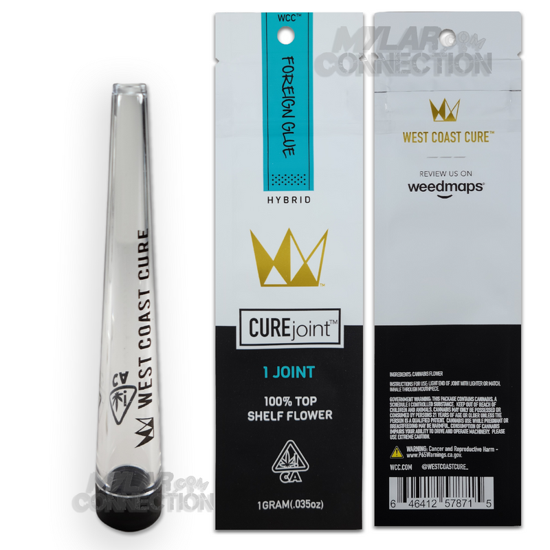 West Coast Cure Joint Foreign Glue Empty Single Pre-roll Mylar Bag Packaging