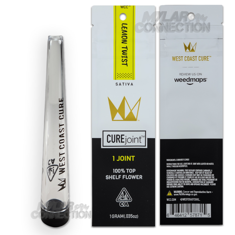 West Coast Cure Joint Lemon Twist Empty Single Pre-roll Mylar Bag Packaging